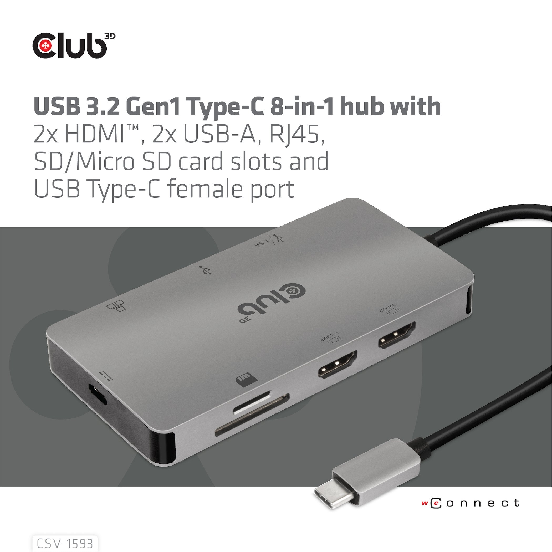 Club-3d Multistream Hub Usb 3.2 Gen1 Usb-C-> 2xhdmi, 2xusba, 1xsd, 1xmsd, 1xrj