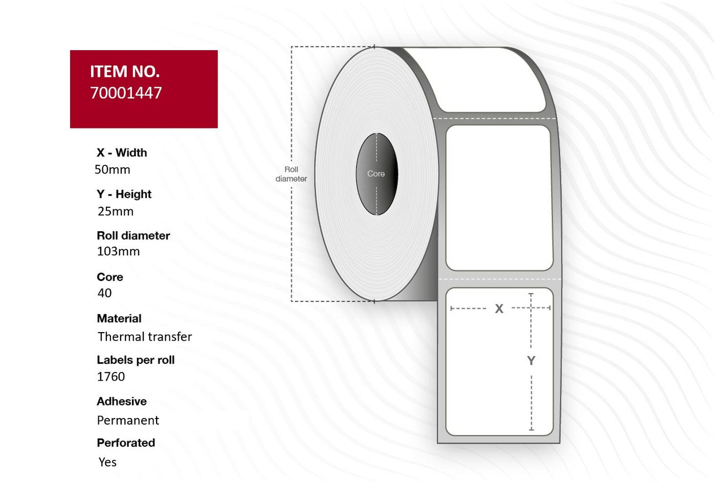 Label 50x25 - Core 40. White. Perforated. Thermal Transfer.