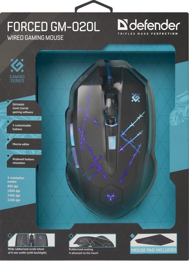 EAN 4714033520201 - Defender Forced GM-020L ratón Juego Ambidextro USB tipo A Óptico 3200 DPI imagen 11