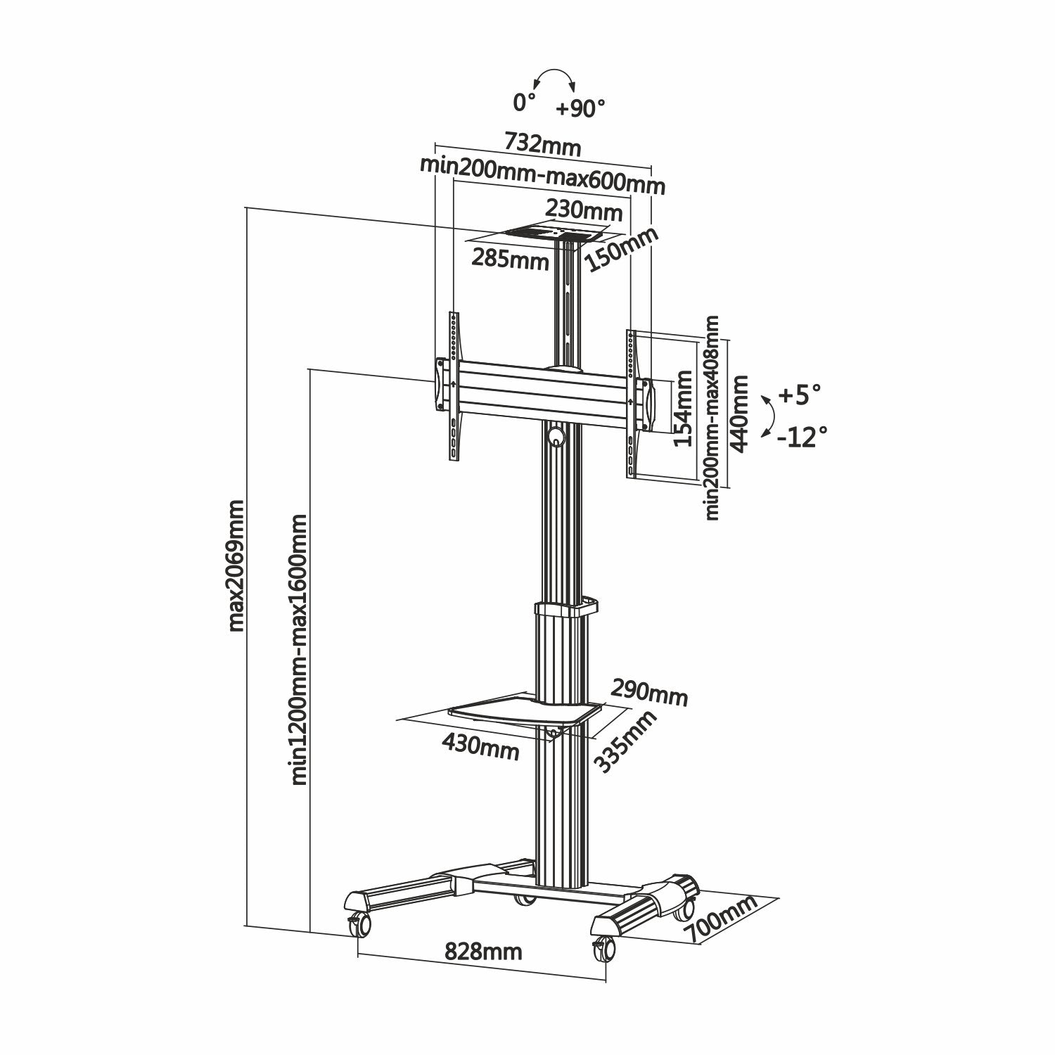 Aisens Soporte De Suelo Para Tv De 37" A 70" Vesa 600x400 Máx. 50kg