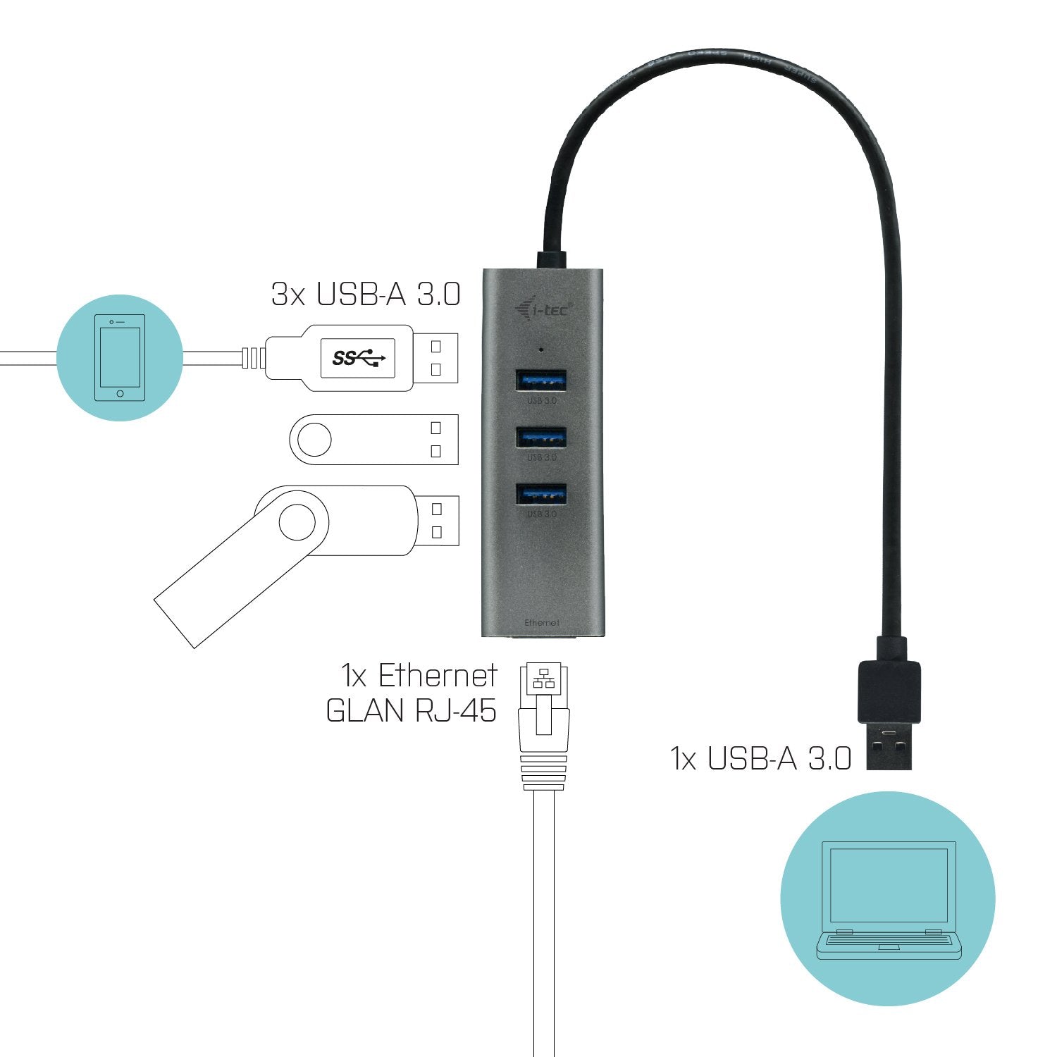 EAN 8595611701856 - i-tec Metal U3METALG3HUB hub de interfaz USB 3.2 Gen 1 (3.1 Gen 1) Type-A 5000 Mbit/s Gris imagen 4