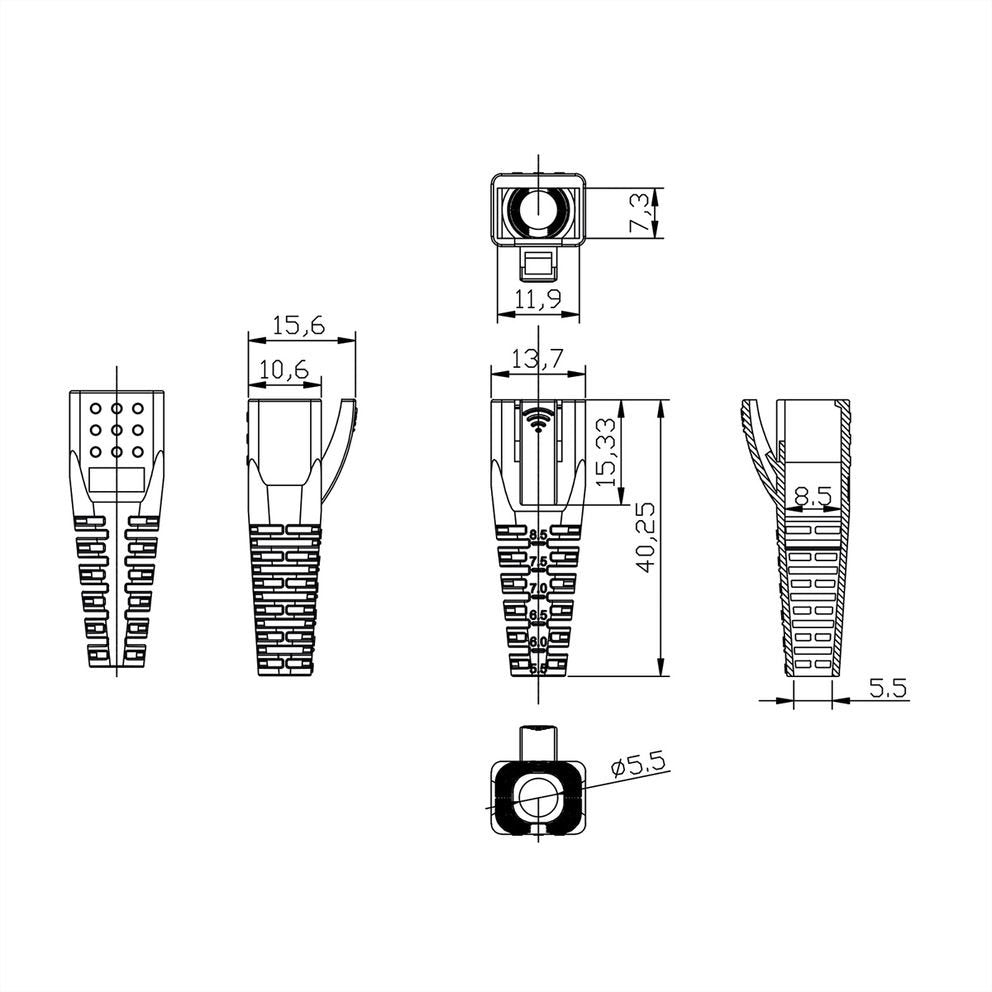 Roline Knickschutztlle Fr Rj-45, 10 Stck, Schwarz