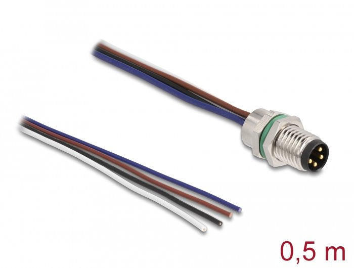 Delock M8 Einbaucable A-Kodiert 4 Pin Stecker Für Panel Mit Offenen Cablen Front Montage 0,5 M