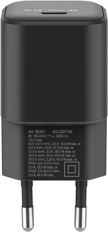 Cargador 45w Usb 1 Puert. Usb-C Negro Gan Pd Salida Lateral Tamaño Nano Goobay
