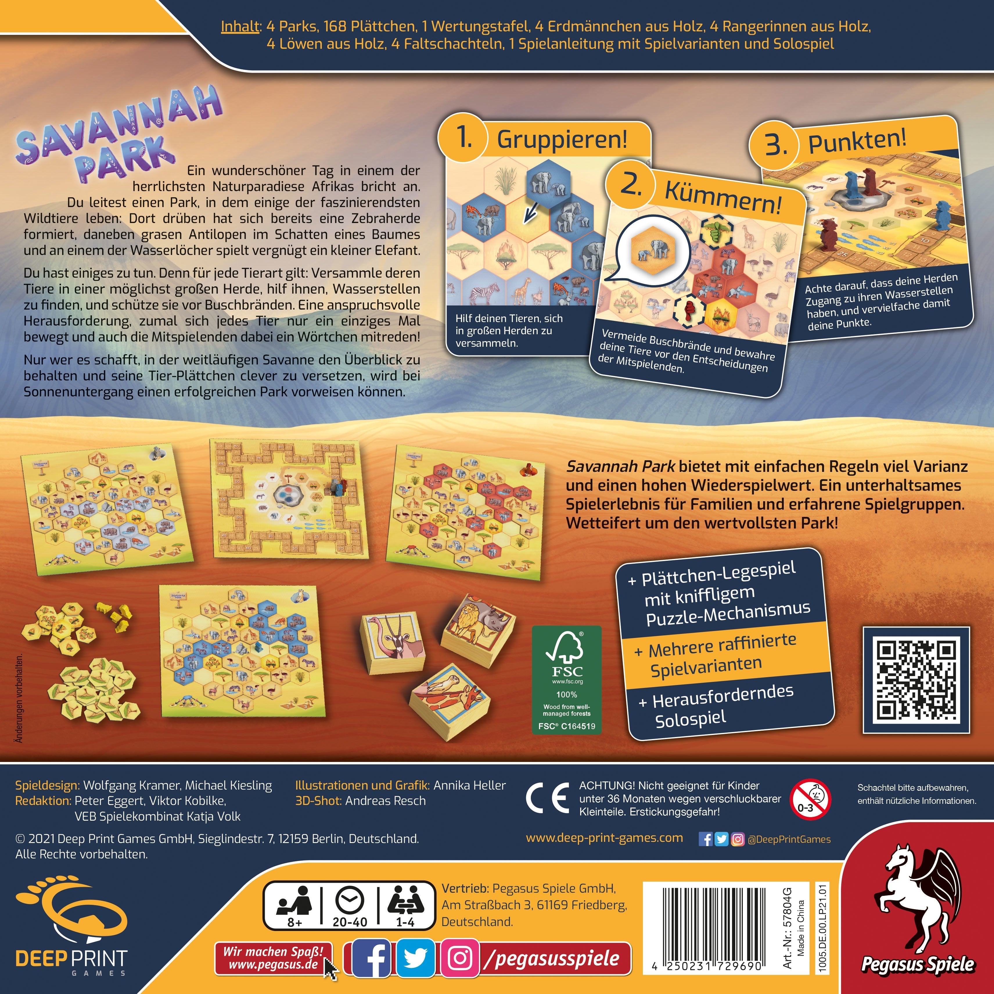 Pegasus Deep Print Games: Savannah Park, Juego De Mesa 57804g