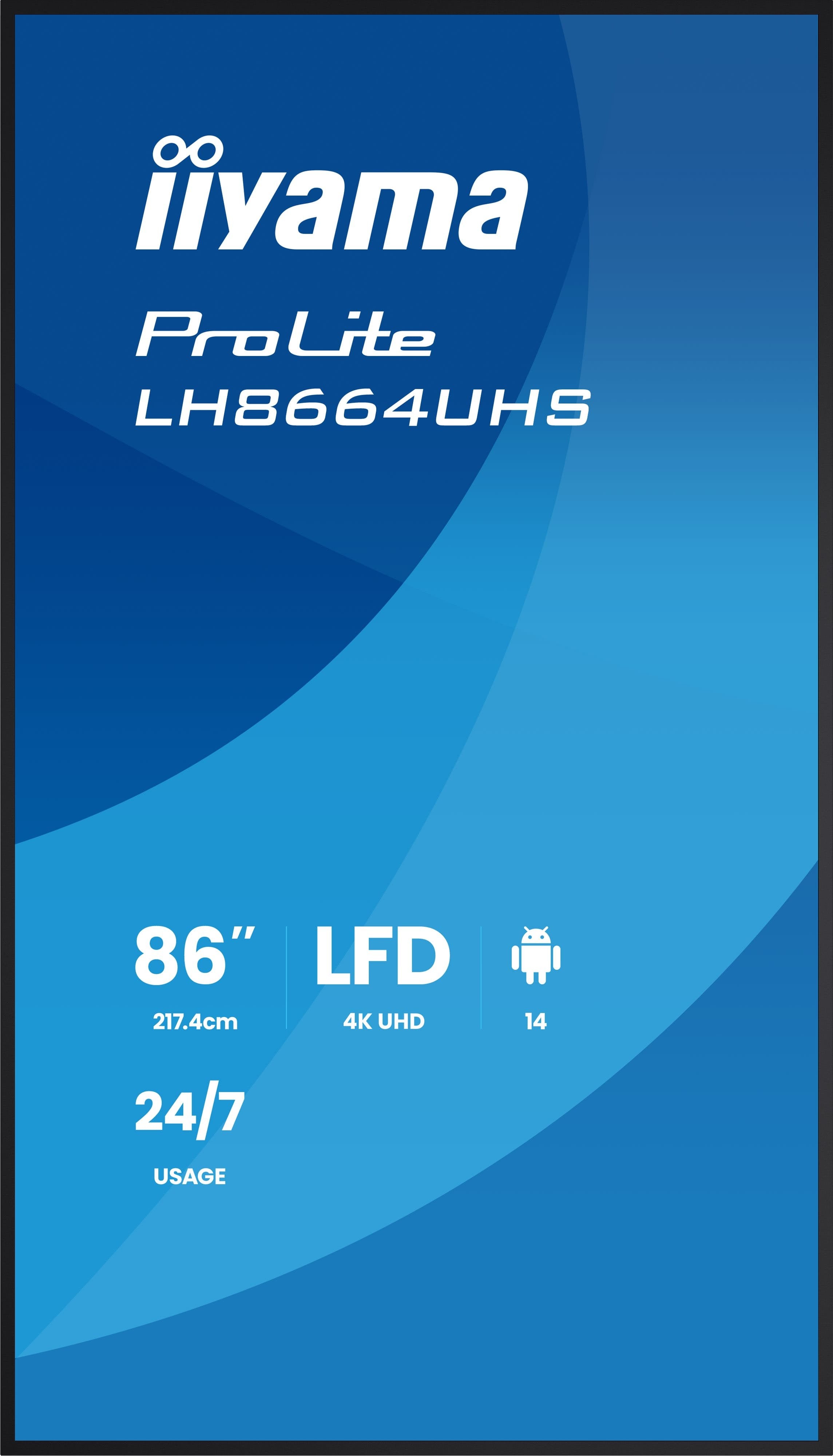 Iiyama Lh8664uhs-B3ag Pantalla De Señalización Pantalla Plana Para Señalización Digital 2,17 M (85.6") Wifi 450 Cd / M² 4k Ultra Hd Negro Procesador Incorporado Android 24/7
