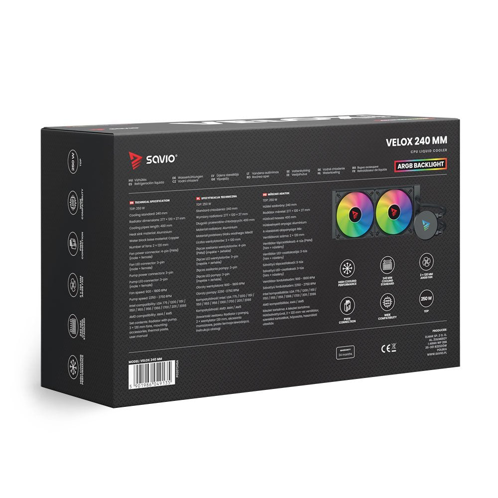 EAN 5901986049135 - Savio VELOX 240 mm Carcasa del ordenador Kit de refrigeración líquida 12 cm Negro 1 pieza(s) imagen 4