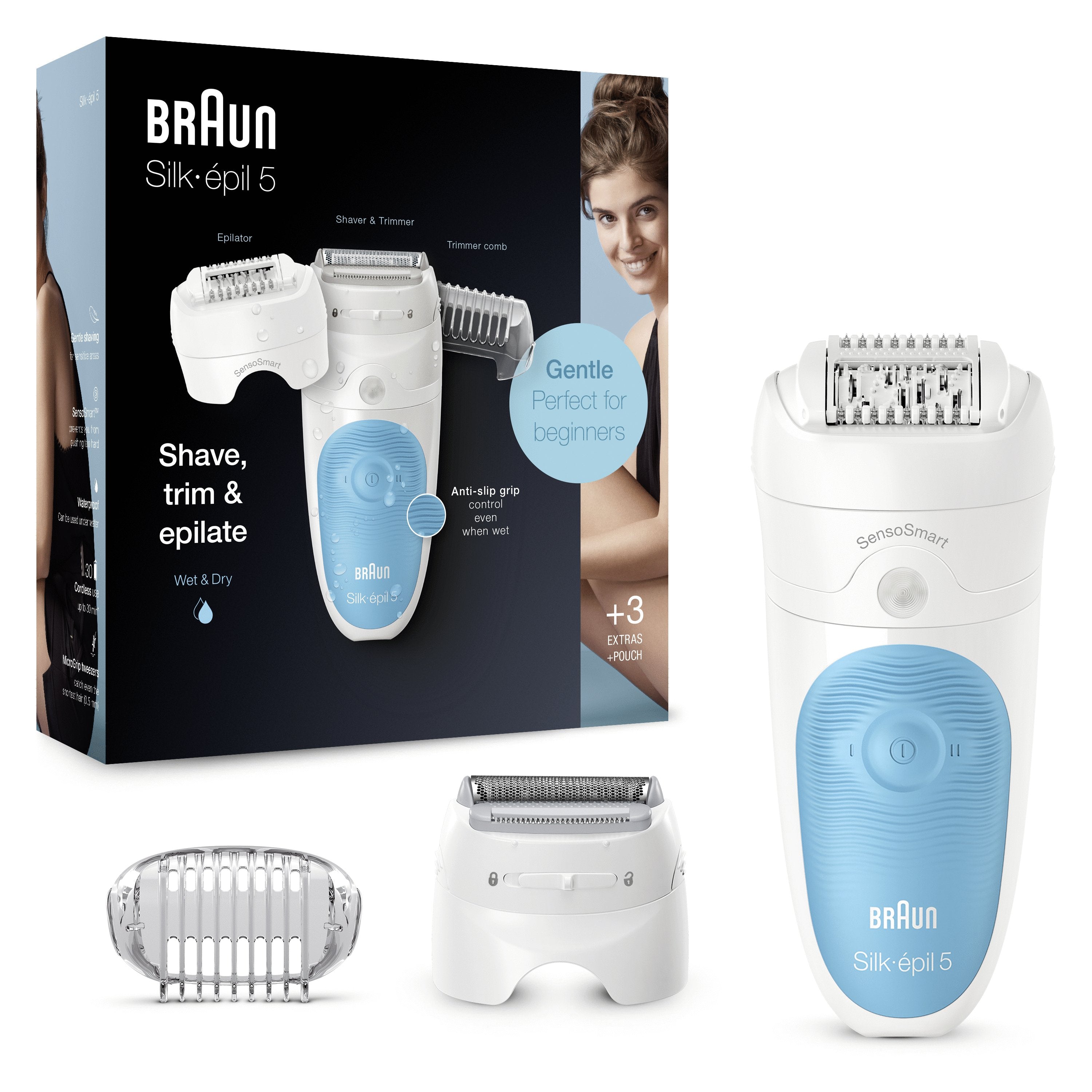 Depiladora Braun Silk-Epil Ses5605 2 Velocidades Sistema 28 Pinzas 2 Acesorios Uso En Humedo Y Secoazul