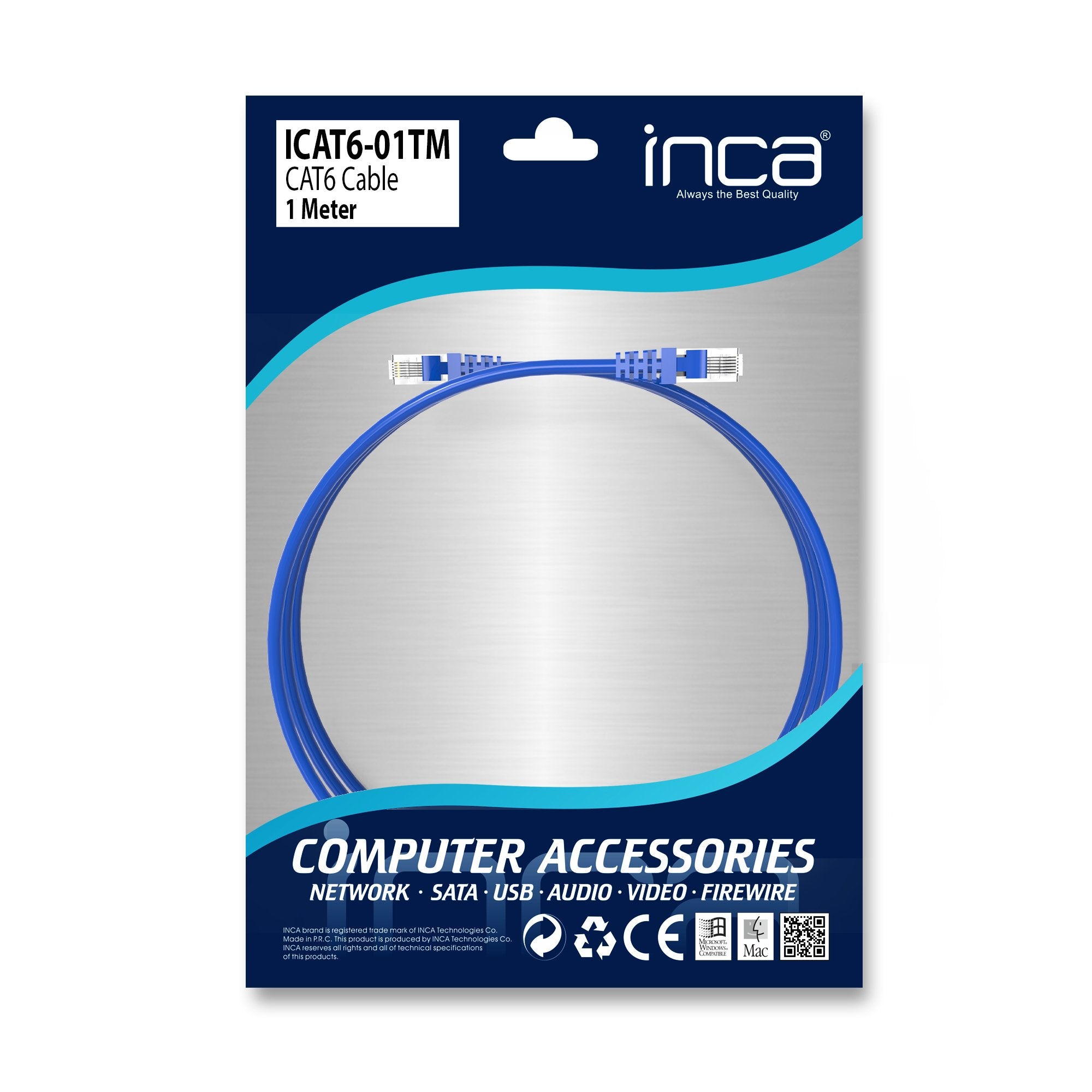 Inca Cable De Red Icat6-01tm Rj45 Cat6 Utp Azul 1.0m Retail