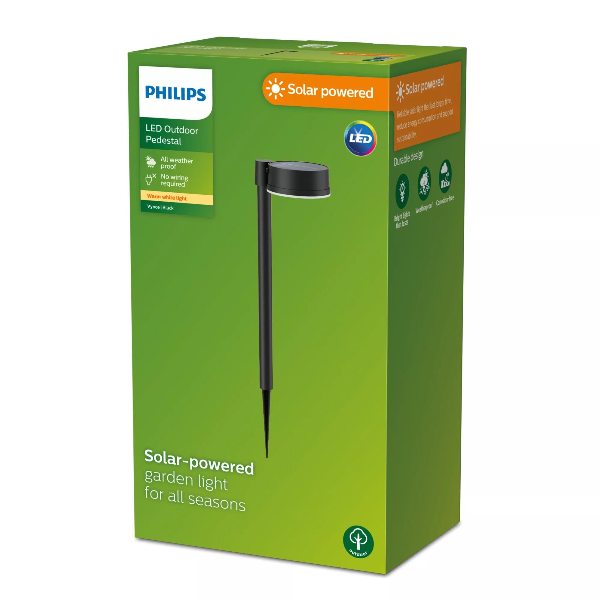 Pedestar Solar Redondo, Ip 44 1,5w, 200im 2700k, Luz Cálida, Medidas: 11,2x14,2x54cm. Philips