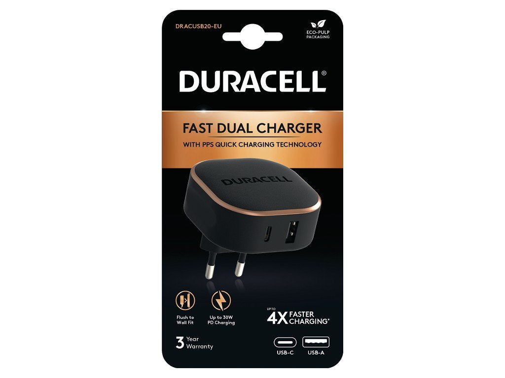 Ladowarka Sieciowa Duracell Usb + Usb-C, 30w (Czarna)