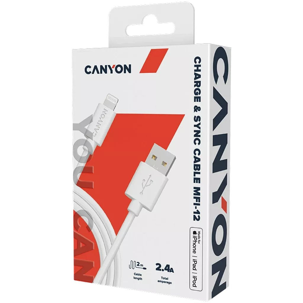 Canyon Mfi-12 Usb-A Do Lightning 2m Bialy