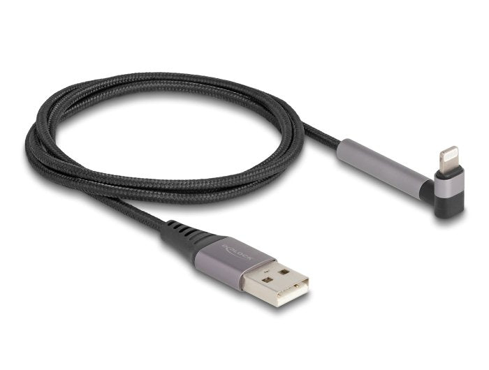 Delock 85404 Cable De Datos Y Carga Usb Tipo-A A Lightning Para Iphone, Ipad, Ipod Acodado Con Función De Soporte Negro 1,5 M Mfi