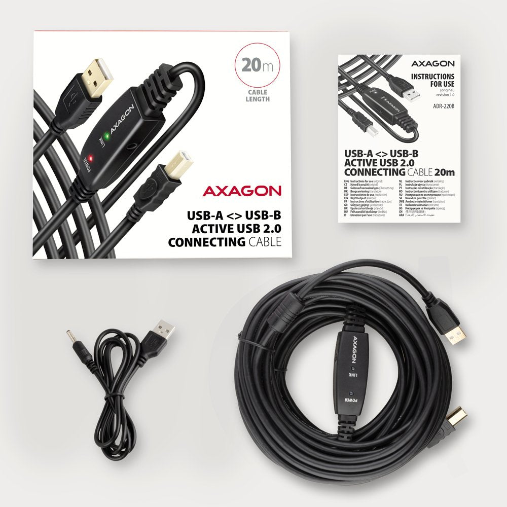 Axagon Adr-215b Aktives Usb 2.0 Verbindungscable, Usb-A Auf Usb-B - 20m