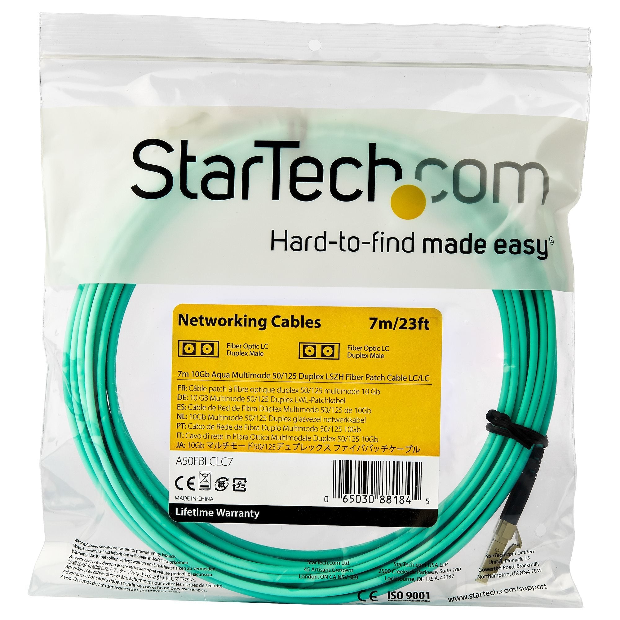 Startech.Com Cable De 7m De Fibra Óptica Multimodo Dúplex 50/125 Lc A Lc De 10gb - Aqua - Om3 - Lszh - Lommf
