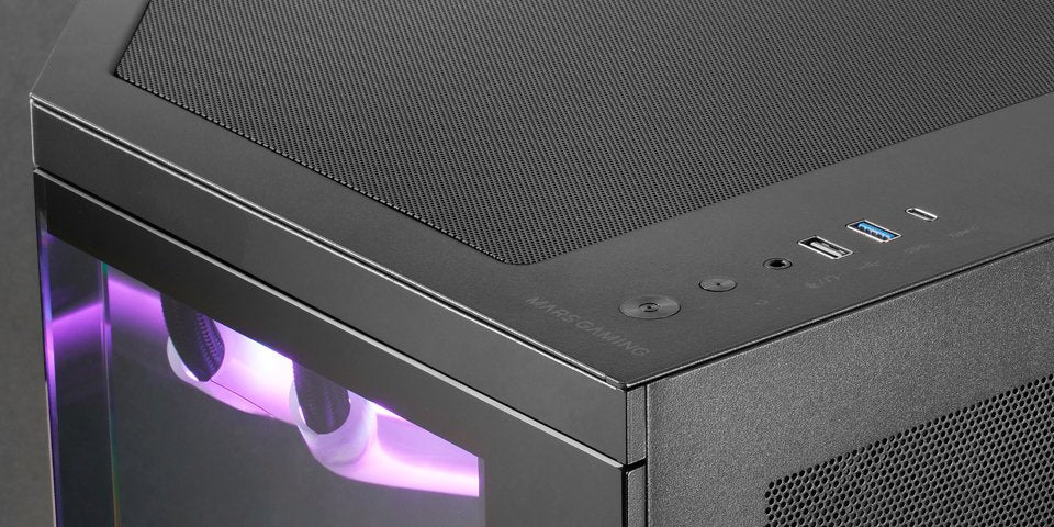 Caja Semitorre Atx Mc3t Core Negro Mars Gaming Int:2x3'5,3x2'5/1xusb3.0/1xusb2.0, 1xusb-C/ Audio In/Out/ Sistema De Gestión De Cableado Interno/ Estructura De Doble Cámara