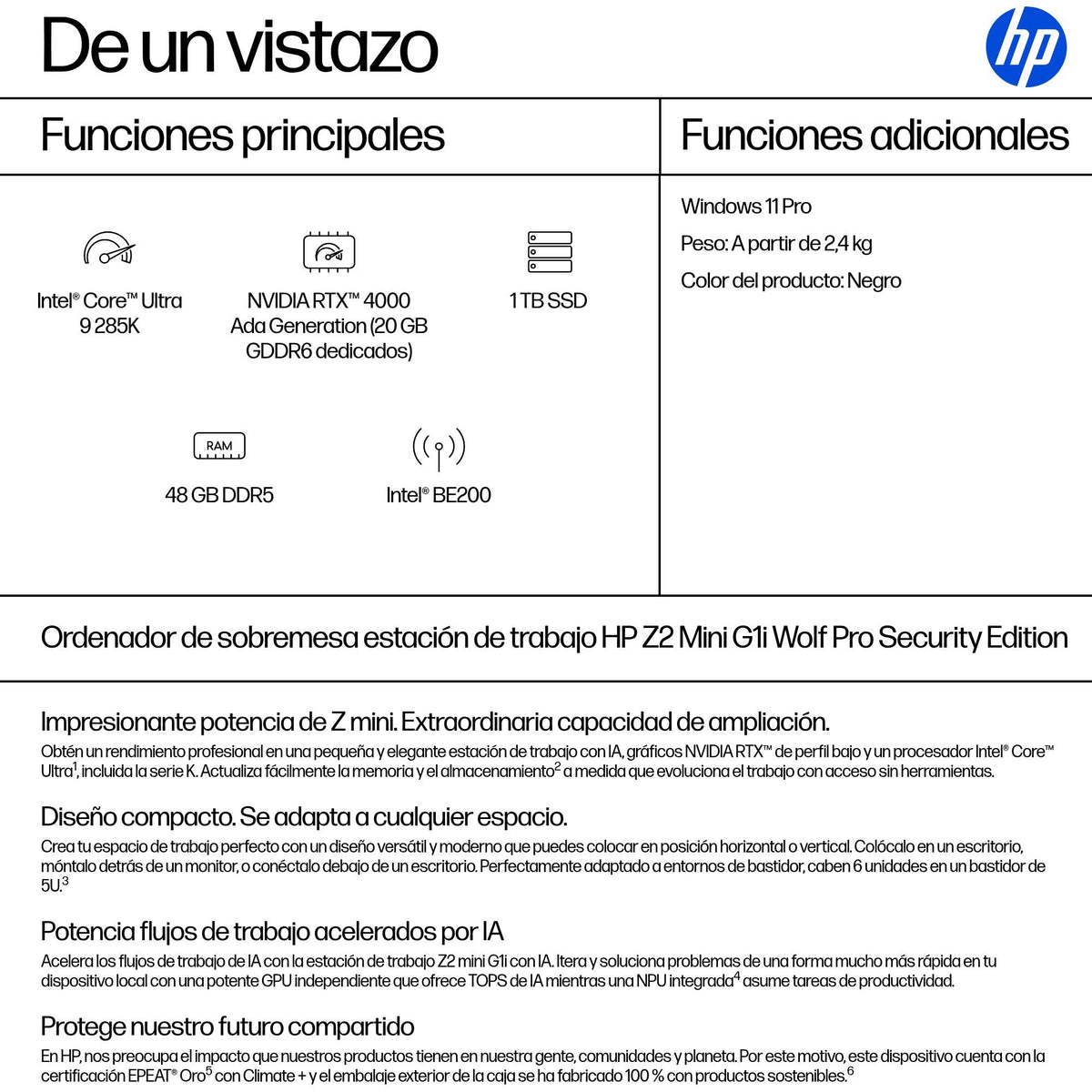EAN 0199251416217 - HP Z2 G1i Wolf Pro Security Edition Intel Core Ultra 9 285K 48 GB DDR5-SDRAM 1 TB SSD NVIDIA RTX 4000 Ada imagen 3