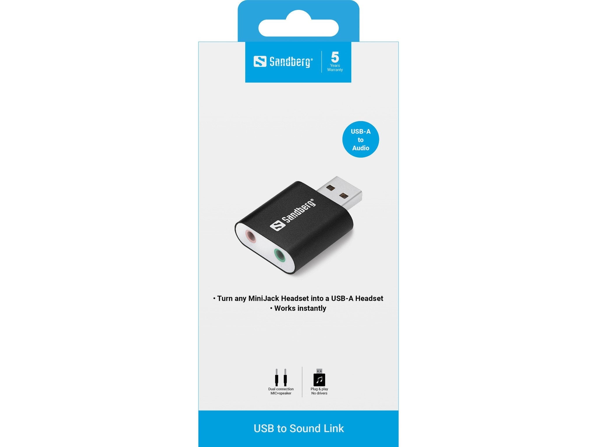 Tarjeta De Sonido Externa Sandberg Usb-A -> 2x Jack De 3,5 Mm