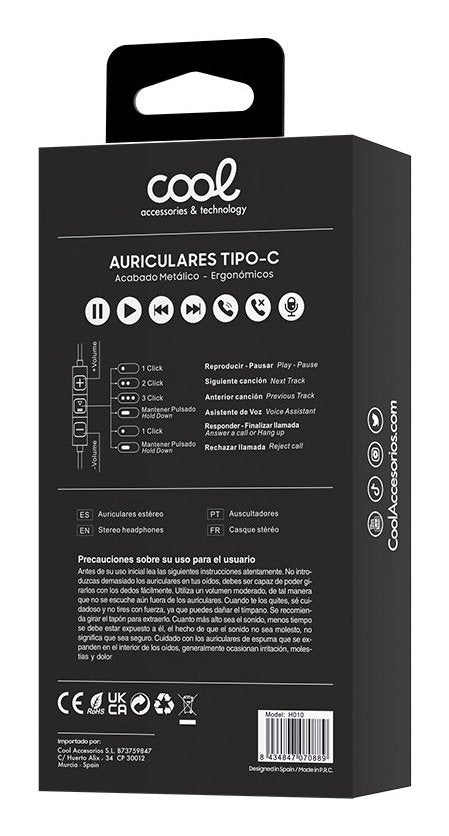 Auriculares Boton Micro Cool Stereo Tipo-C Silver