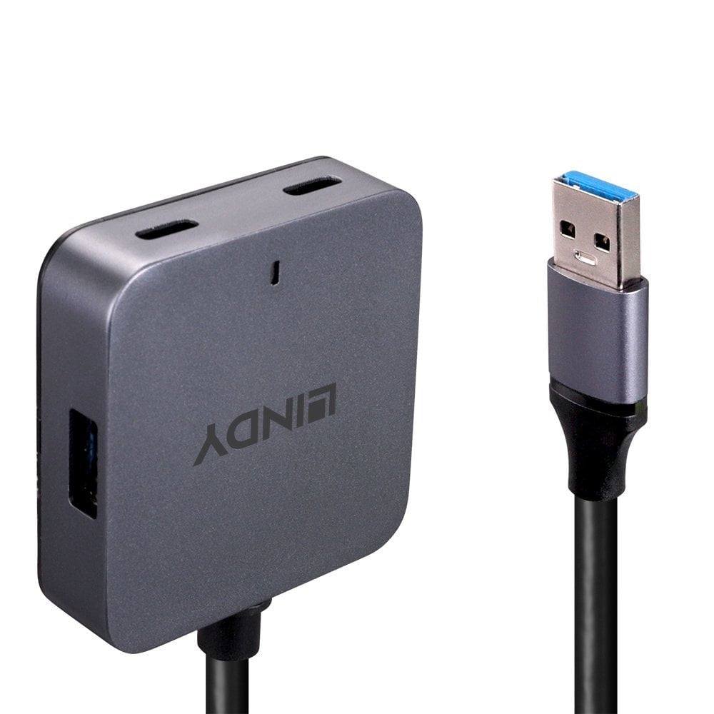 Lindy 43388 Hub 4 Puertos Usb 3.2 Gen 1 (3.1 Gen 1) Type-A 5000 Mbit/S Negro, Gris