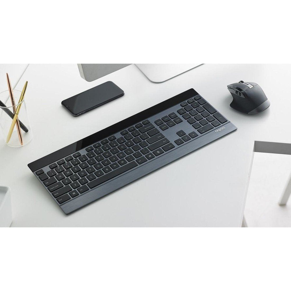 Rapoo Cableloses Ultraflaches Multi-Mode-Deskset 9900m Qwertz Keyboard + Mouse Black