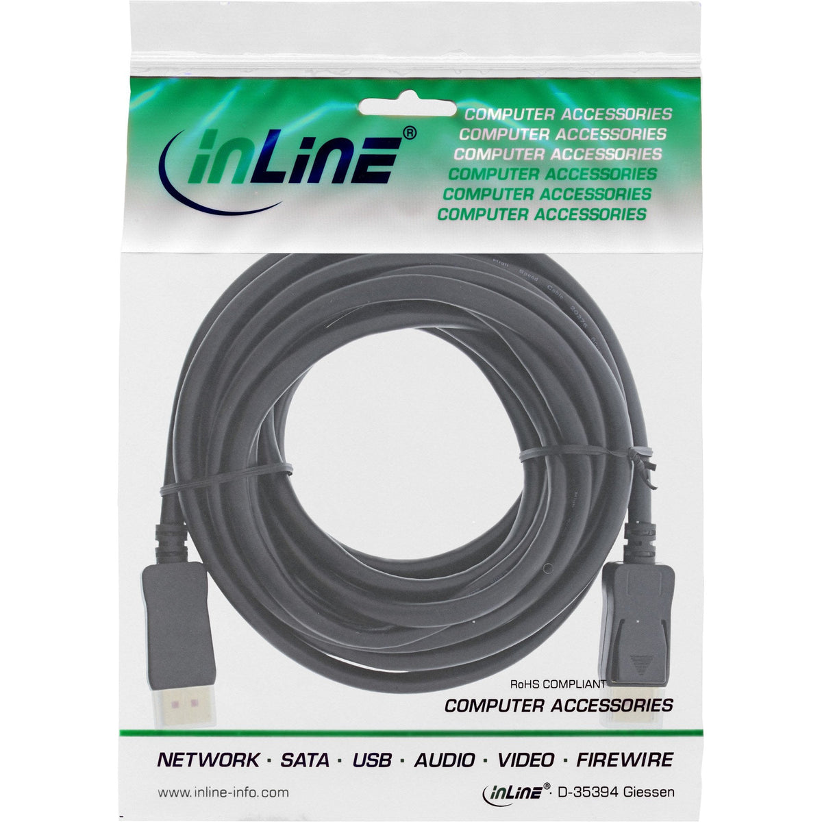 Cable Inline Displayport 1.4 Activo, 8k4k, Negro, Dorado, 10 M