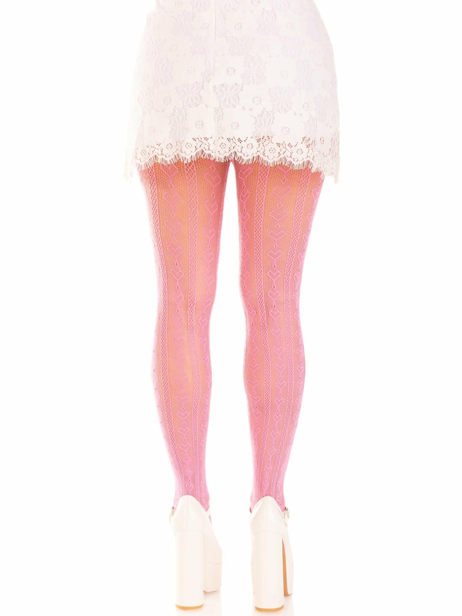 Leg Avenue - Medias Con Aberturas Corazon & Lazos Rosa
