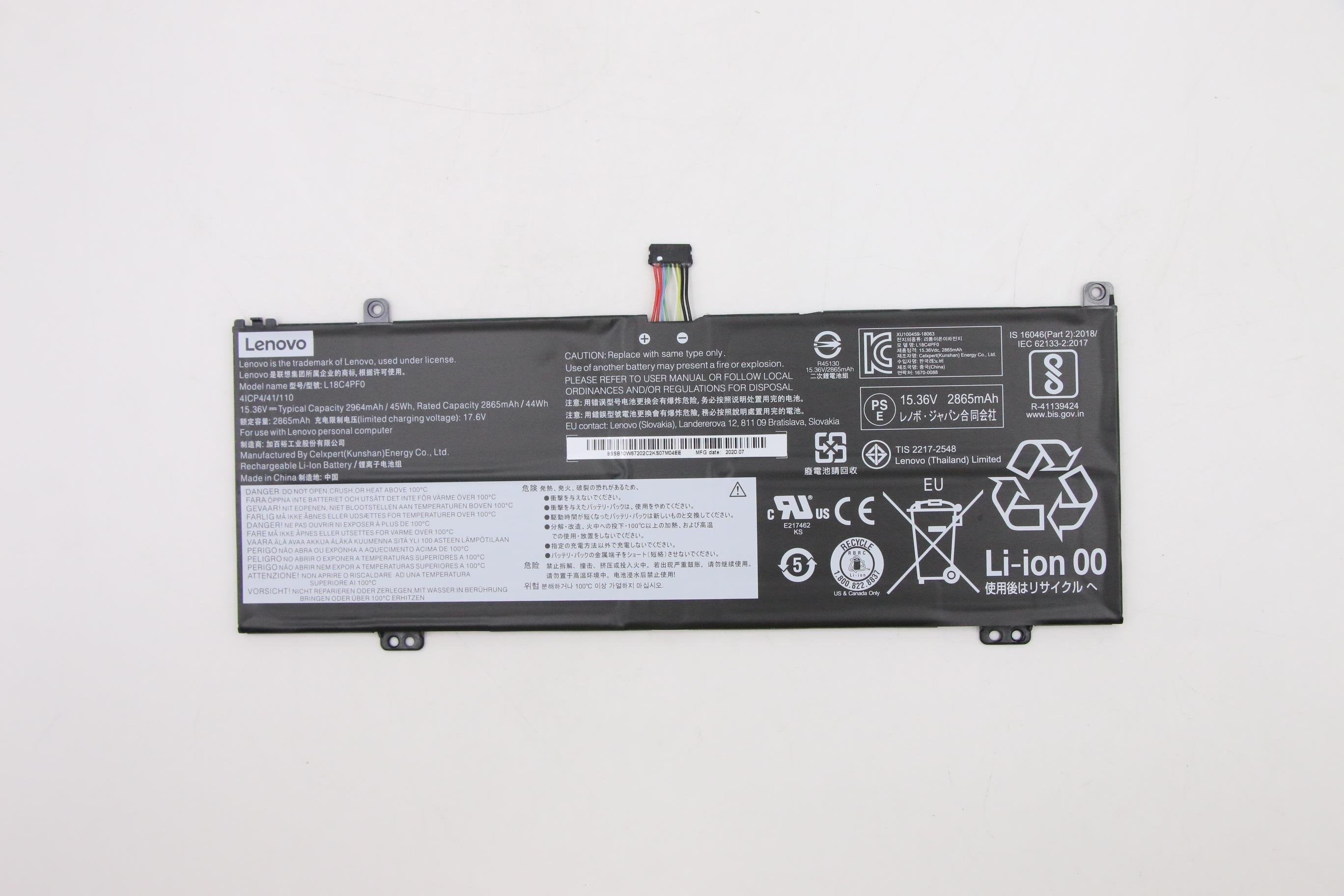 Cp/C L18c4pf0 15.36v45wh4cell - 5b10w67334, Battery, Lenovo - Warranty: 6m