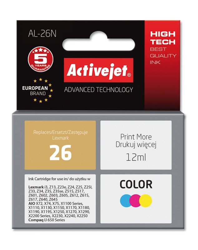 Tinta Activejet Al-26n (Repuesto Lexmark 26 10n0026 - Supreme - 12 Ml - Color)