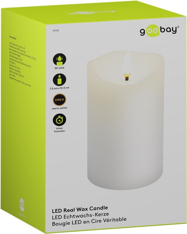 Vela Led De Cera Auténtica, Blanca, 7,5 X 12,5 Cm
Con Temporizador Y Cono De Llama 3d, Funciona Con Pilas, Luz Blanca Cálida