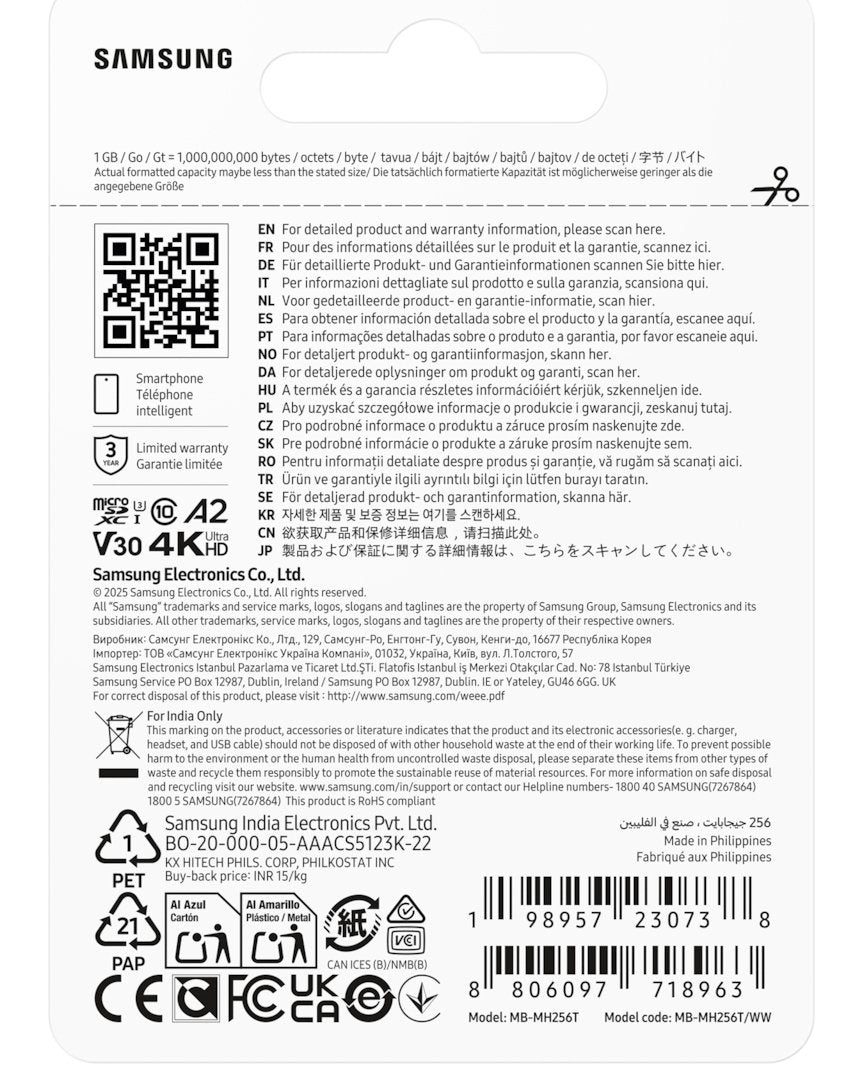 EAN 8806097718963 - Samsung MB-MH256T/WW memoria flash 256 GB MicroSDXC UHS-I imagen 3