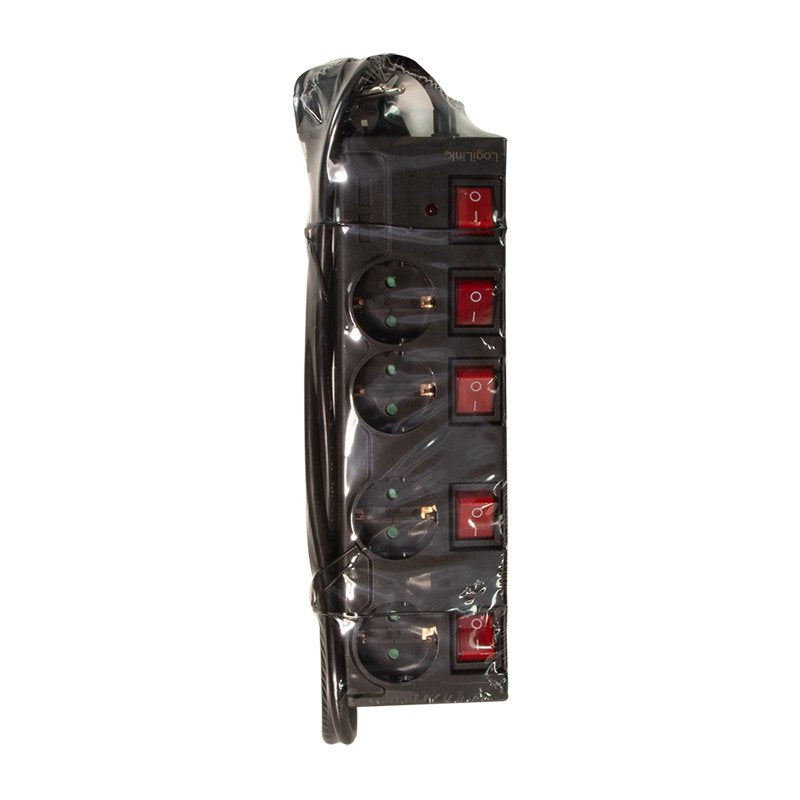 Logilink Regleta De Enchufes De 4 Tomas, 4xcee 7/3, W. 5 Interruptor, Negro Cable Textil Logilink