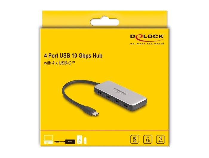 Delock 64261 Concentrador Usb Type-C De Usb 10 Gbps Con 4 X Usb Type-C Hembra Y Pd De 85 Vatios