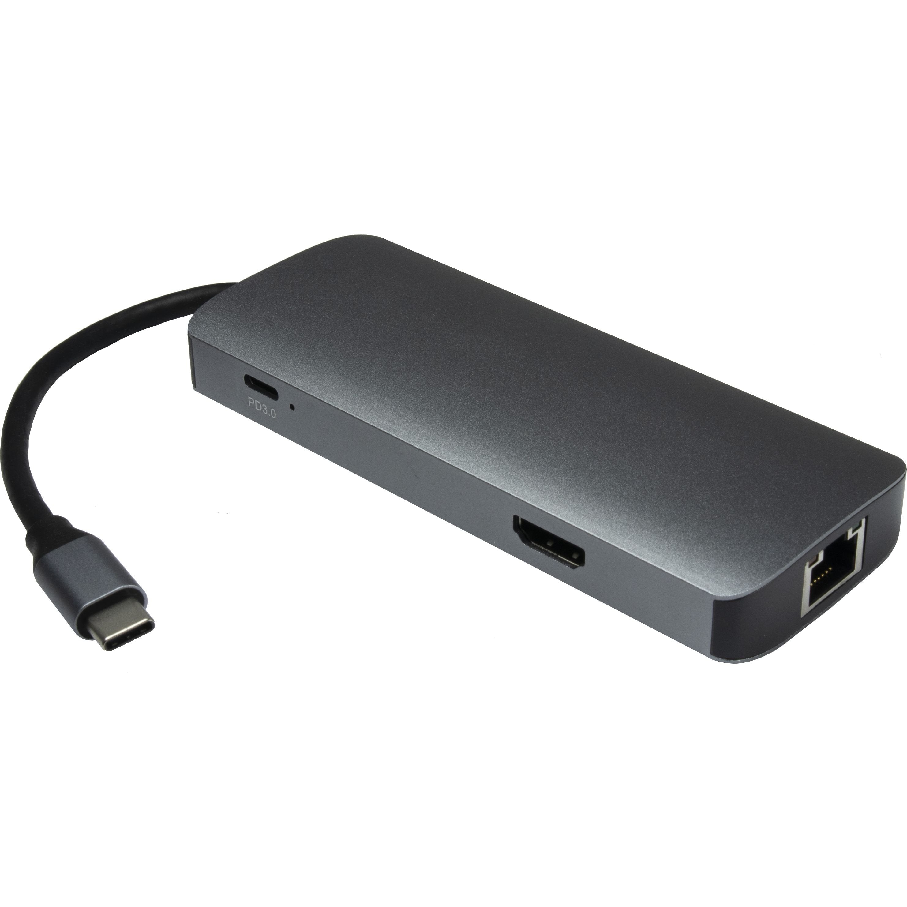 Inter-Tech Adaptador Argus H-428 7in1, Usb C, Hdmi 4k, Pd 100w