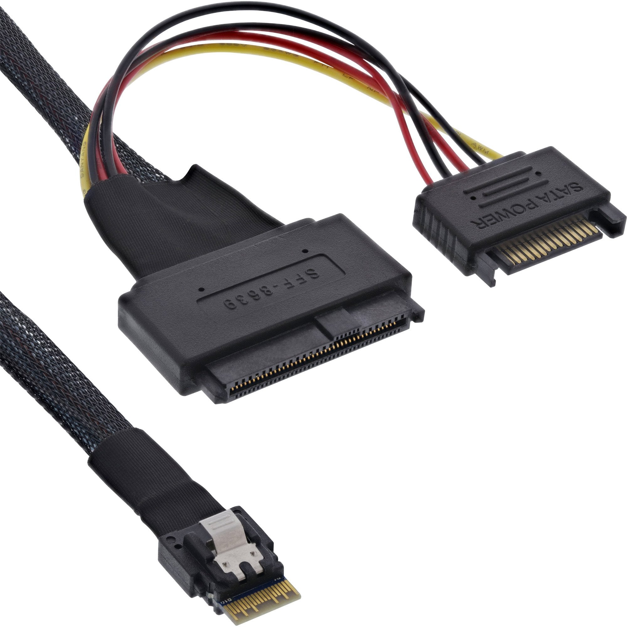 Cable Inline Slim Sas, Sff-8654 A U.2 Sff-8639 + Alimentación Sata, 24 Gb/S, 1 M