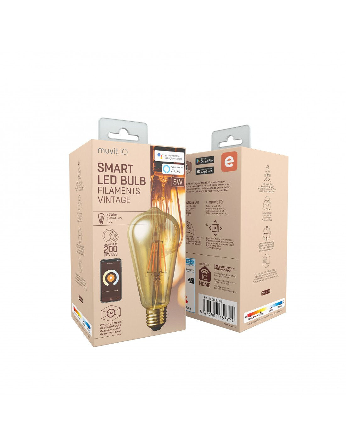 Bombilla Inteligente Muvit Io Edison Casquillo E27 5w 480 Lúmenes 1800-2700k