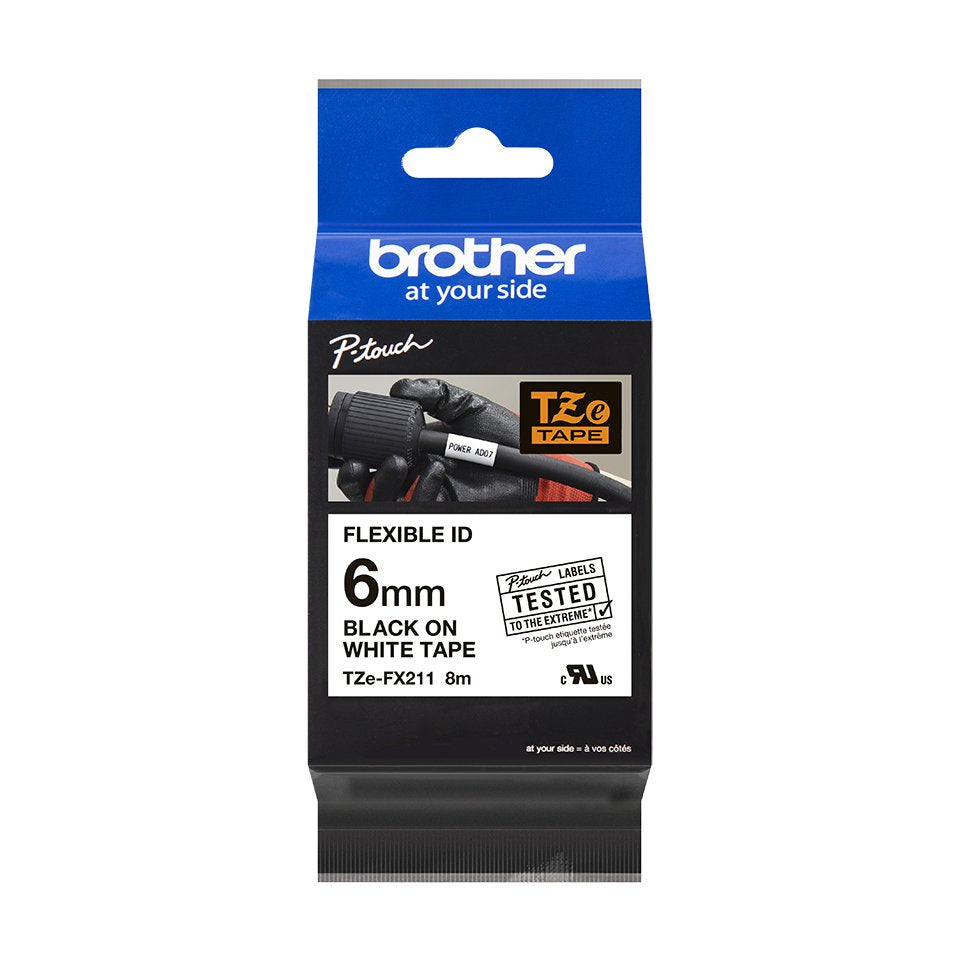 Original Brother Cinta Rotuladora Laminada Blanco/Negro 8m 6mm