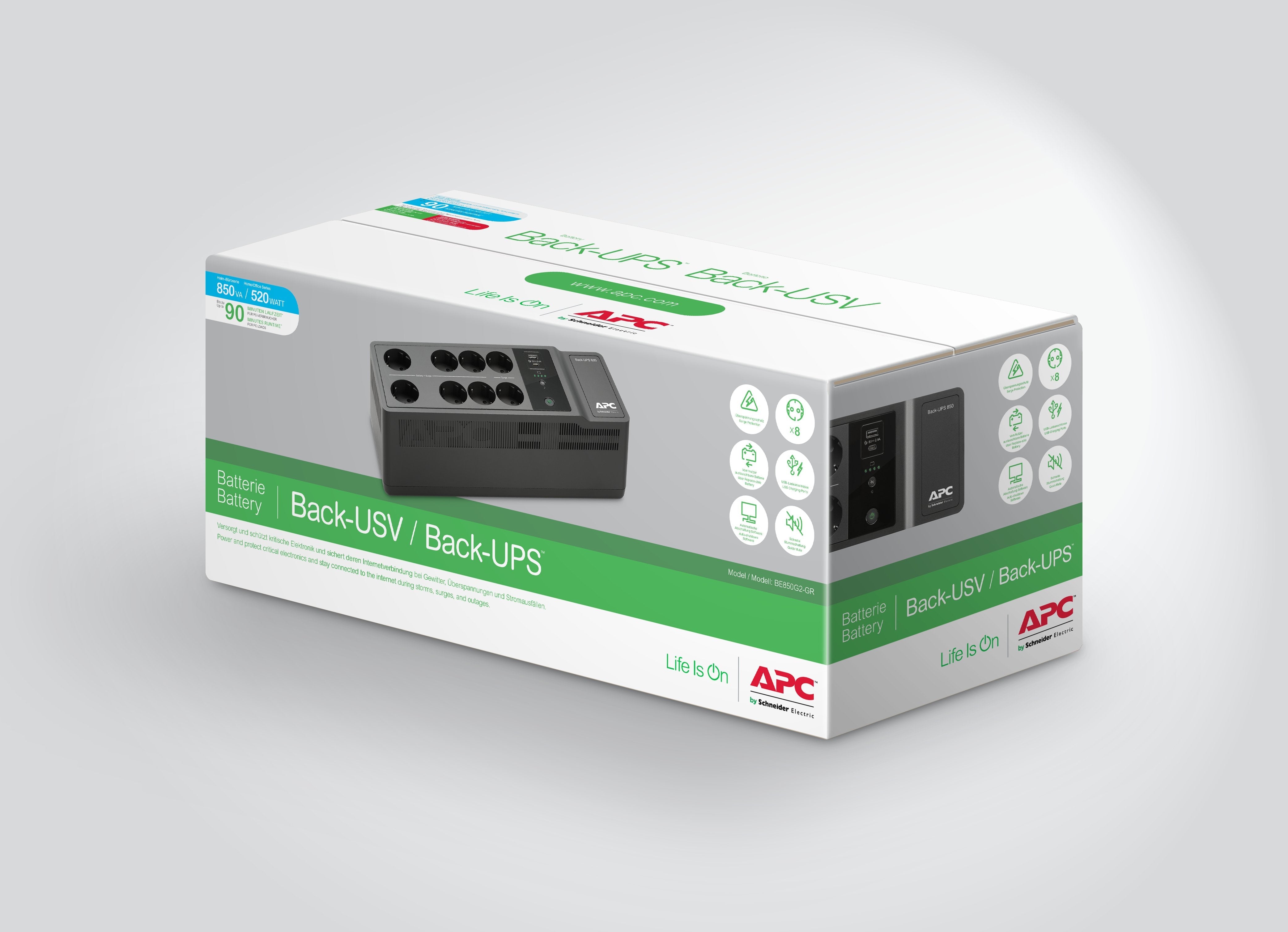 Apc Back-Ups Be850g2-Gr 850 Va Y 520 Vatios, 230 V, Salida 8x