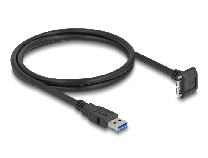 Delock 81030 Usb 5 Gbps Cable Usb Tipo-A Macho Recto A Usb Micro-B Macho Acodado 90° Hacia Abajo Con Distancia De Atornillado 18 Mm 1 M Negro