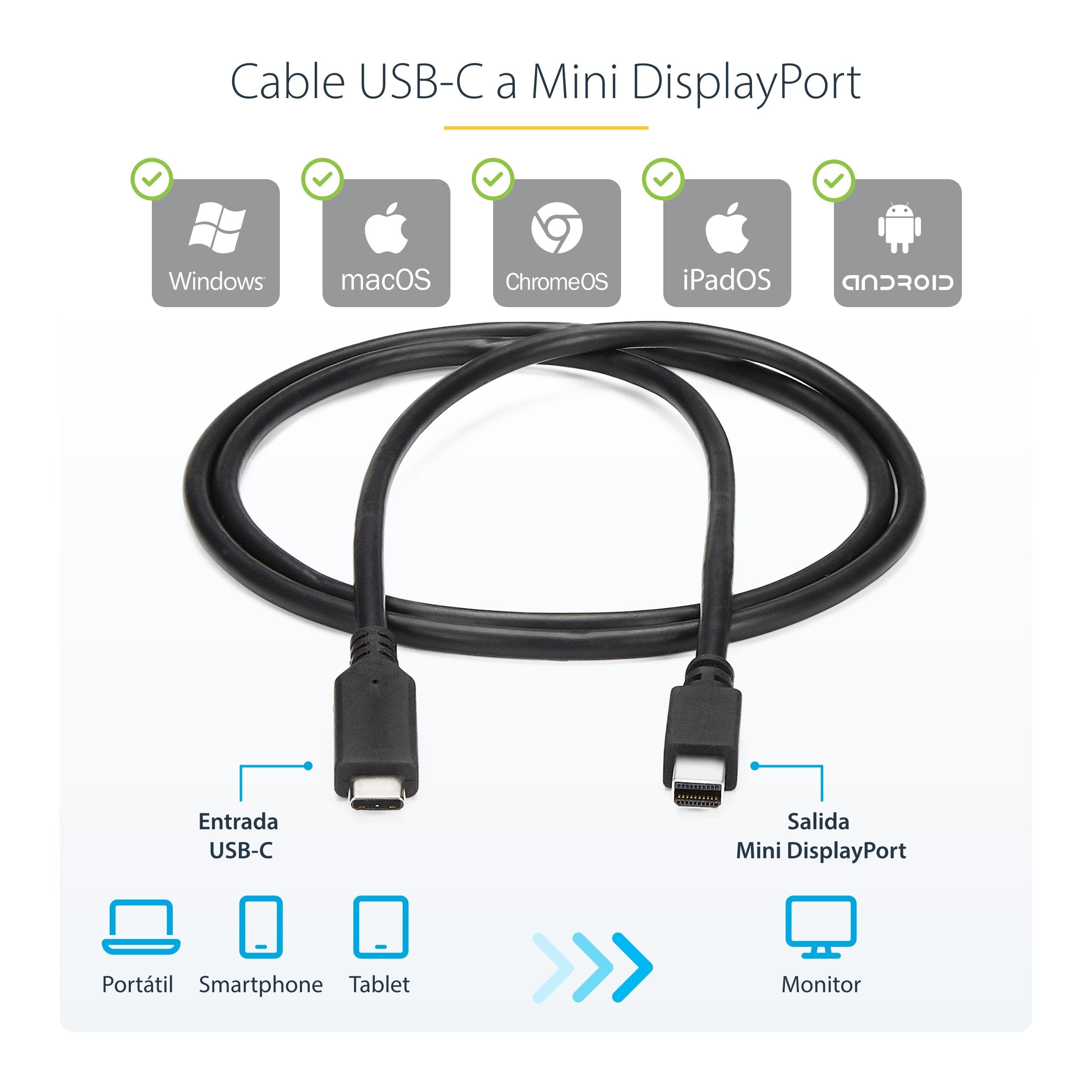 Startech Cable Usb-C A Mini Displayport 4k 60hz 1m Negro Cdp2mdpmm1mb