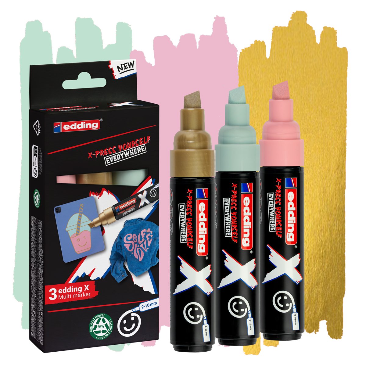 EAN 4057305067111 - Edding 6900 X Multimarker marcador permanente Punta de cincel Oro, Verde claro, Rosa claro 3 pieza(s) imagen 1