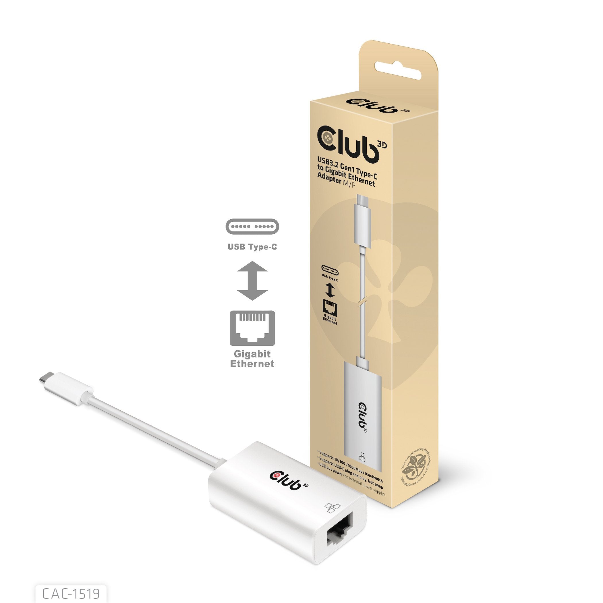 EAN 8719214471811 - CLUB3D CAC-1519 cambiador de género para cable USB-C RJ-45 Blanco imagen 2