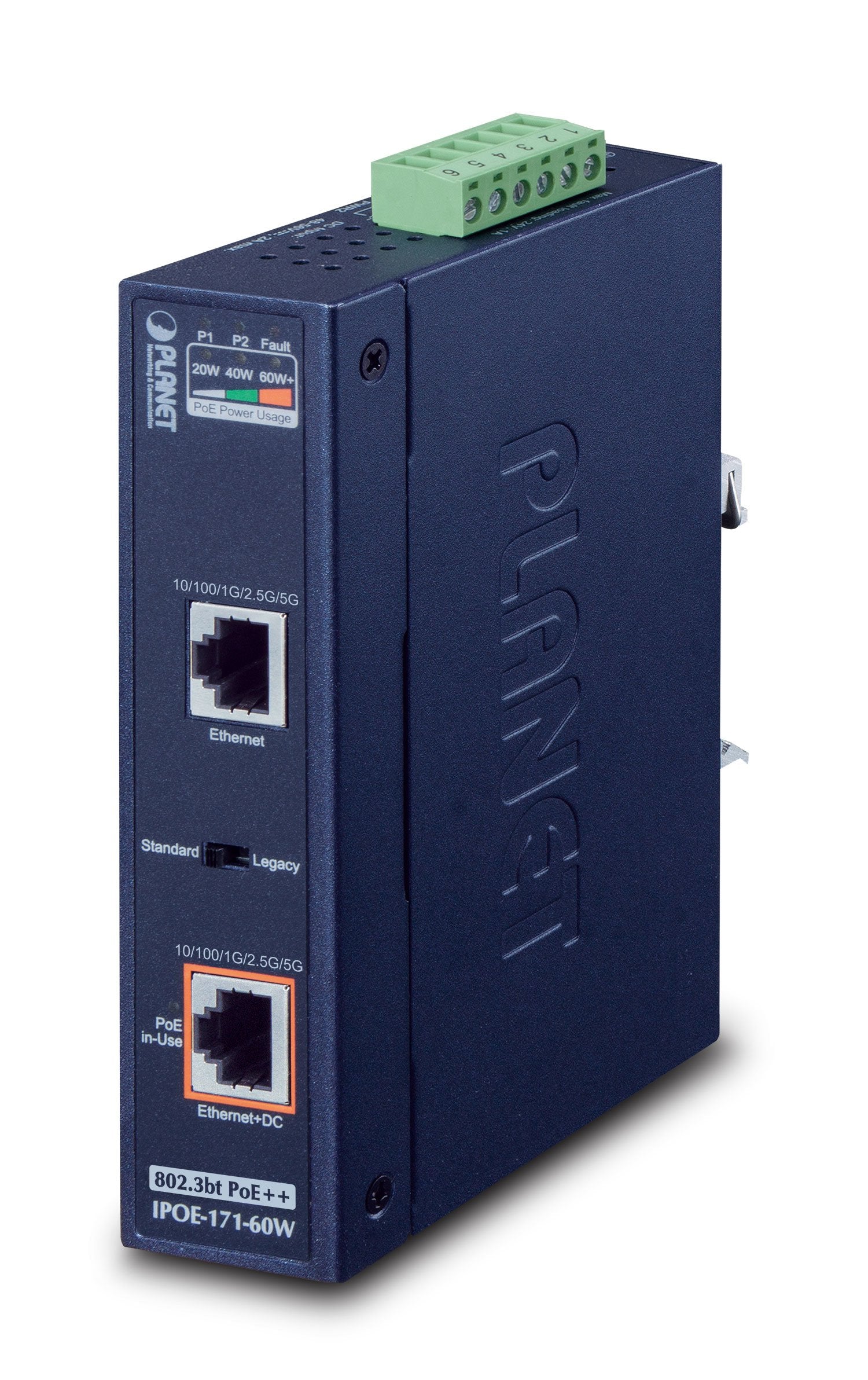 Planet Ipoe-171-60w Ip30 Indumrial Single-Port Multi-Gb 802.3bt Poe++ Injector