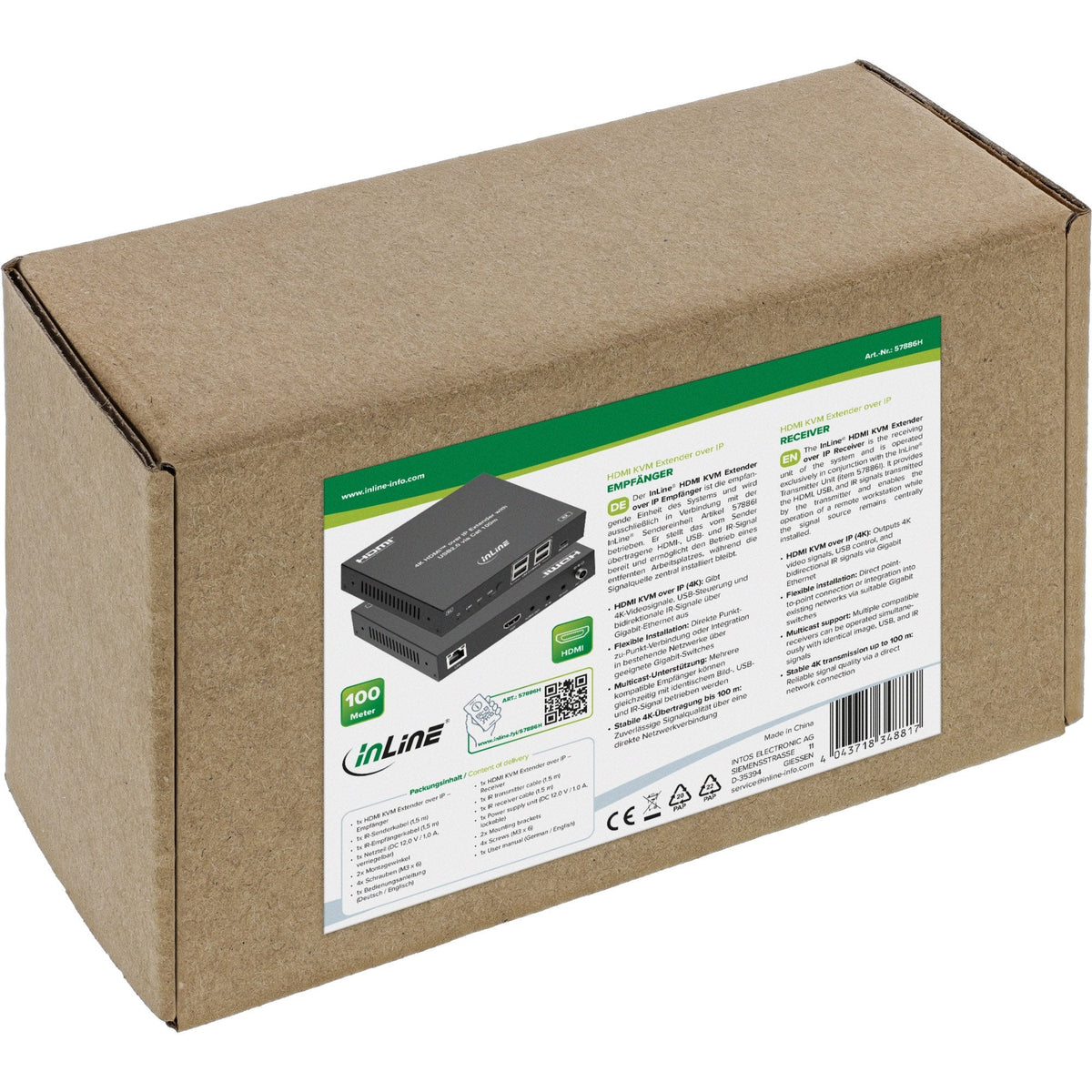 Kvm Extender Sobre Ip, Hdmi, 4k60hz, 4 Usb 2.0,100m, Receptor Inline