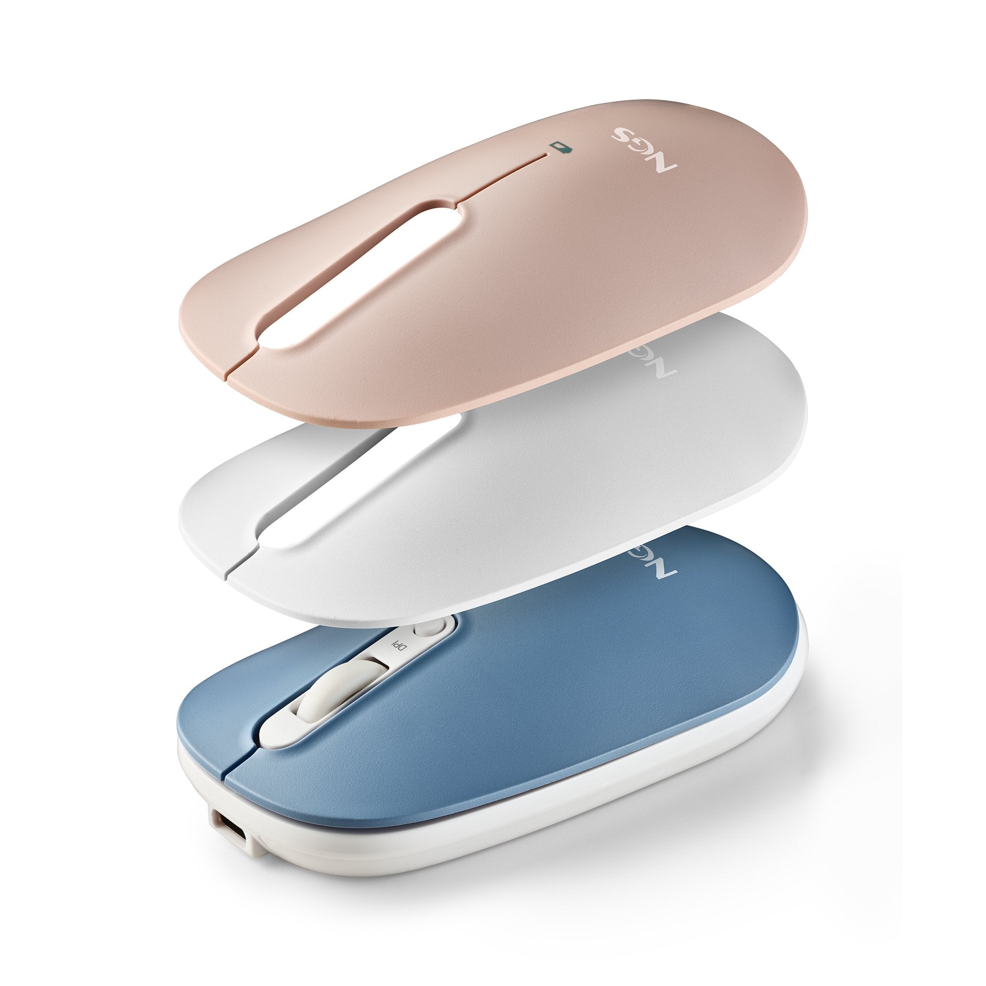 Ratón Inalámbrico Por Bluetooth Ngs Shell-Rb Batería Recargable Hasta 1600 Dpi Azul Blanco Rosa