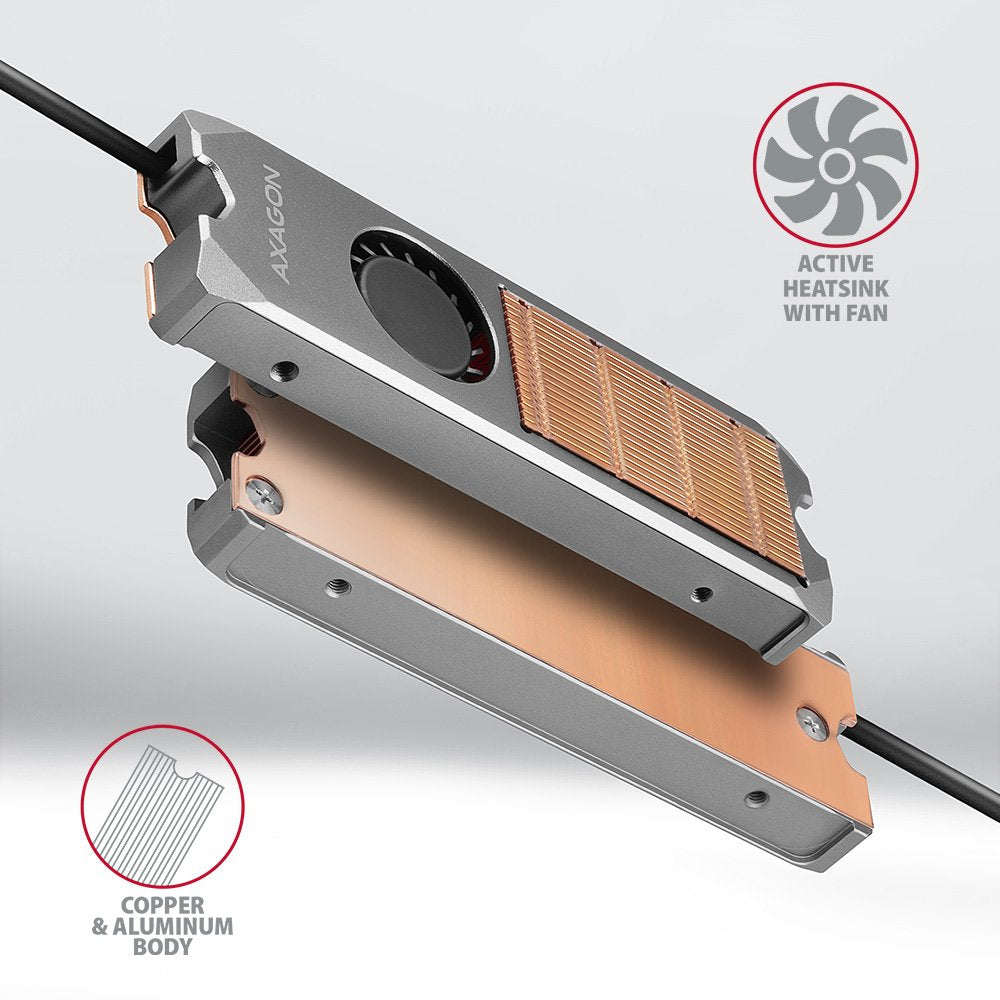 Axagon Clr-M2fan Sistema De Refrigeración Para Ordenador Unidad De Estado Sólido Disipador Térmico/Radiador Gris 1 Pieza(S)