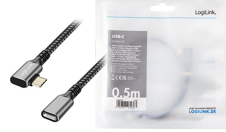 EAN 4052792074383 - LogiLink CUA0110 cable USB USB 3.2 Gen 2 (3.1 Gen 2) 0,5 m USB C 10 Gbit/s 100 W Negro, Gris imagen 5