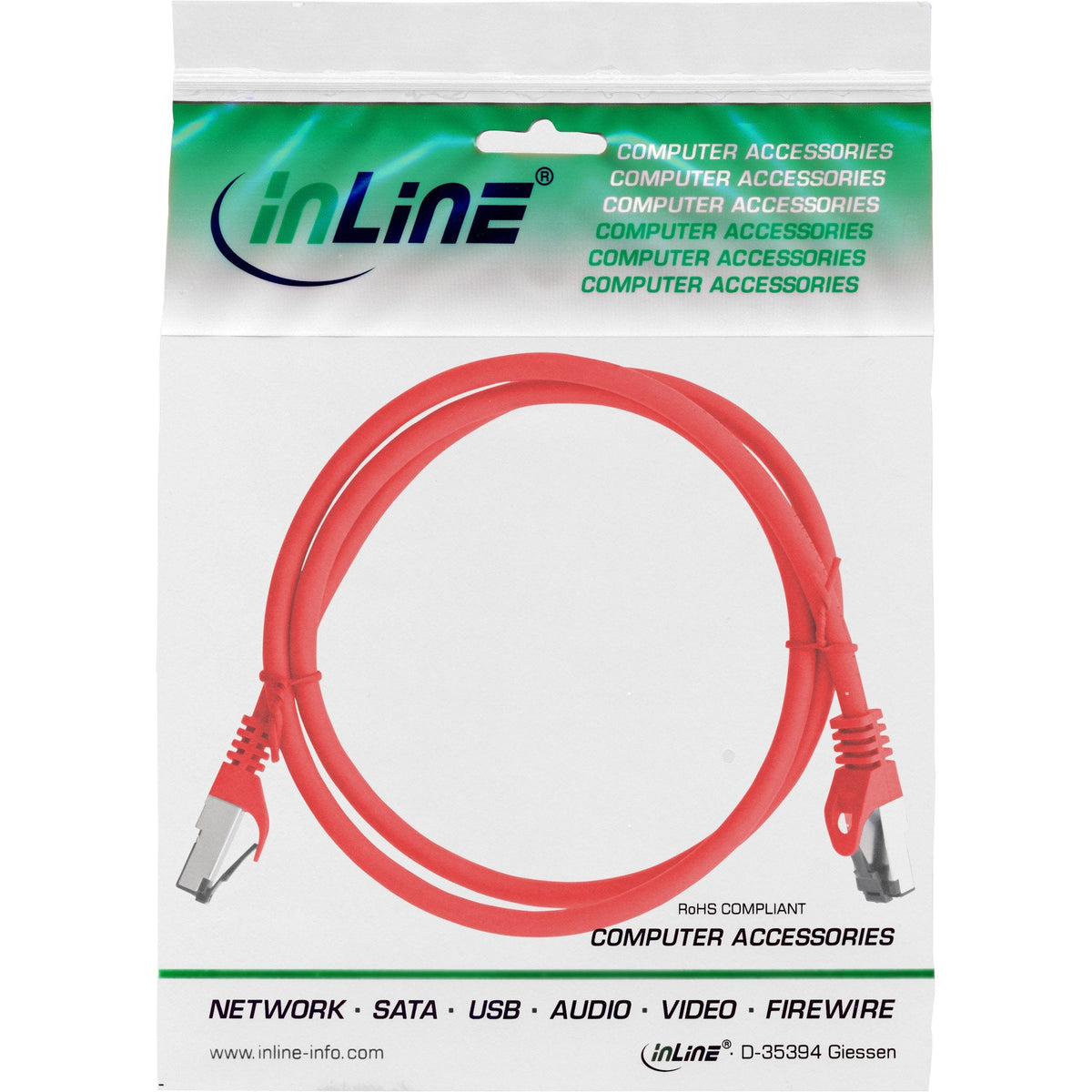 Cable De Red Inline S/Ftp Pimf Cat.8.1 Libre De Halógenos 2000mhz Rojo 2m