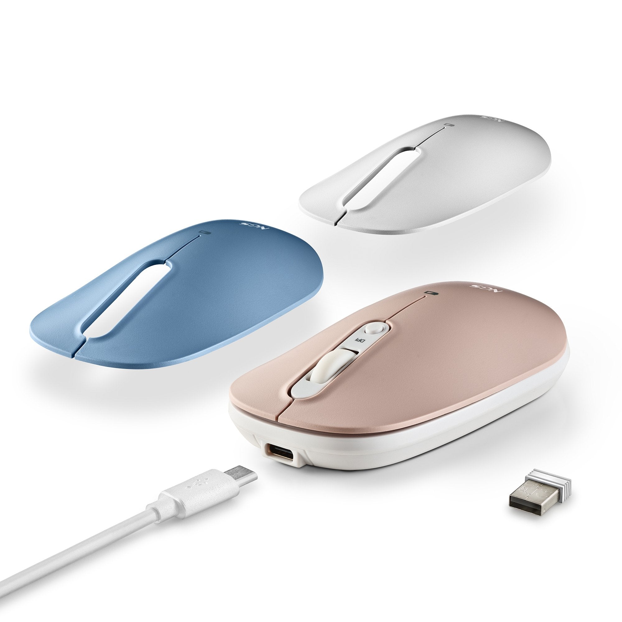 Ratón Inalámbrico Por Bluetooth Ngs Shell-Rb Batería Recargable Hasta 1600 Dpi Azul Blanco Rosa