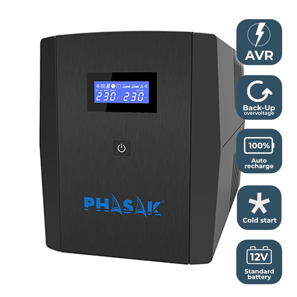 Sai Línea Interactiva Phasak Sirius 1560 Va Interactive 1560va-900w 4 Salidas Formato Torre